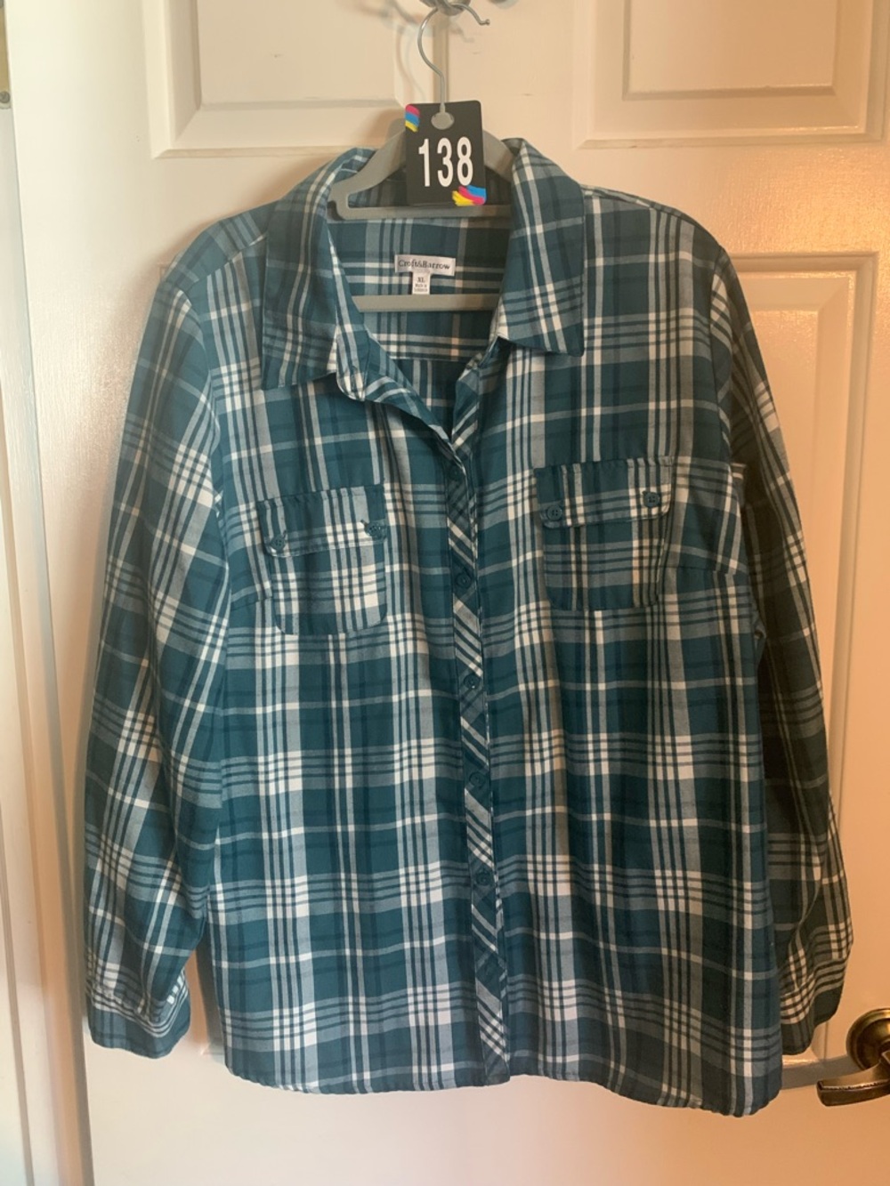 croft & barrow Teal and White Plaid Button-Down Shirt - Men